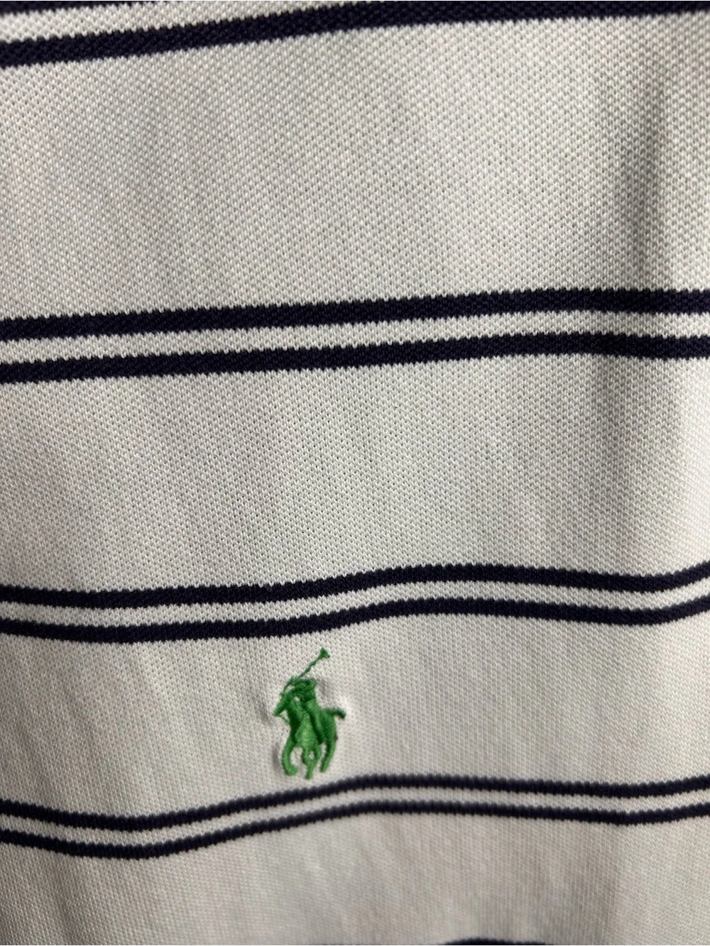 Polo by Ralph Lauren White Polo with Navy Stripes and Green Pony Logo